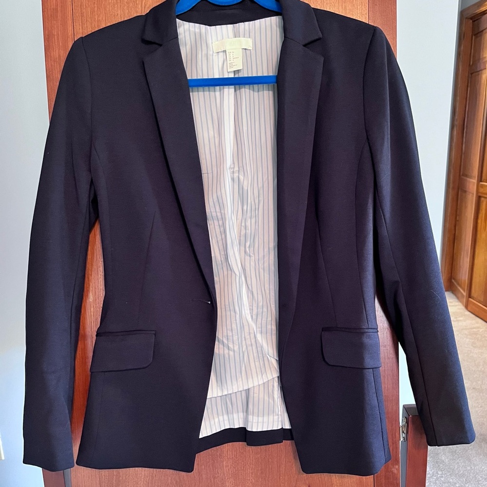 H&M navy colored blazer with striped liner
